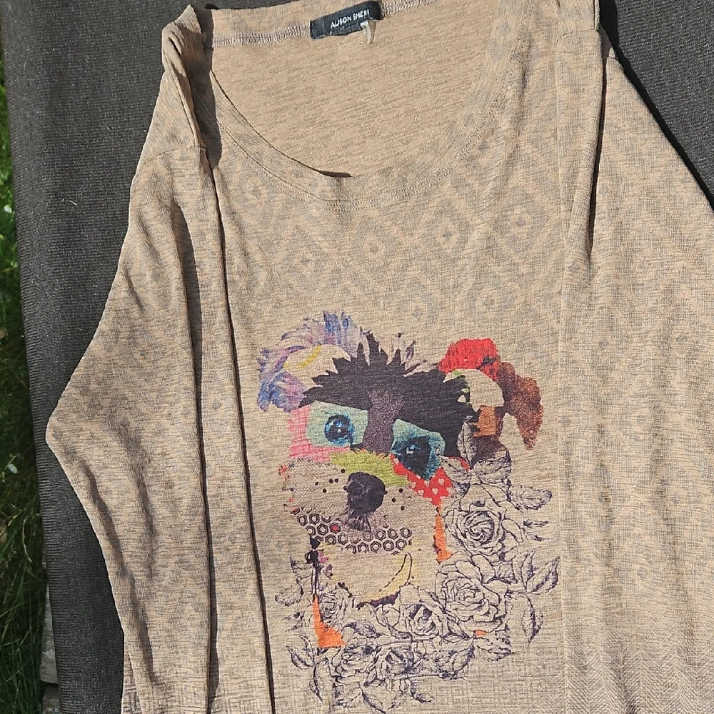 Alison Sheri Colorful Dog Print Long Sleeve Tee - Picture 3 of 6